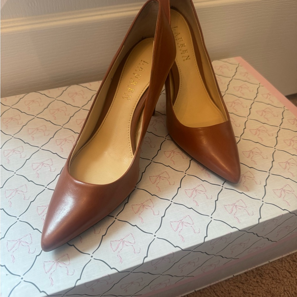 Ralph Lauren Brown Pointed-Toe Leather Pumps
